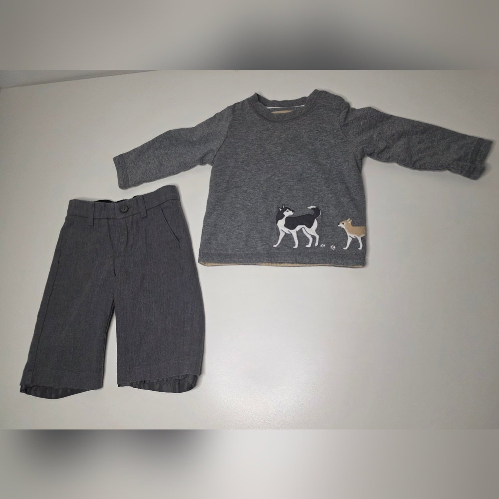 Janie and Jack Boys 3-6M 2-Piece Set Gray with Dogs